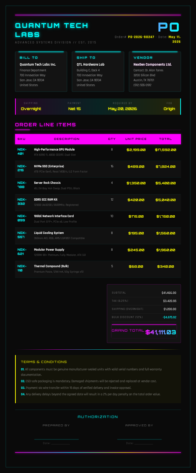 Neon bold Purchase Order